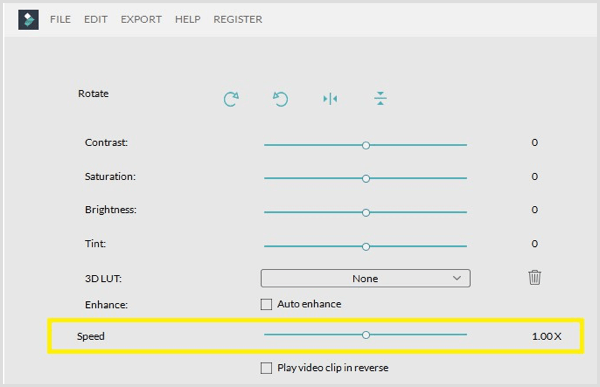 Filmora ajusta la velocidad del clip