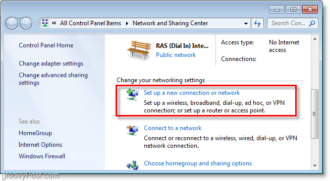 configurar una nueva conexión o red en Windows 7