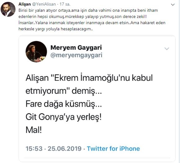 Fuerte reacción de Alişan: los enviaré a todos al poder judicial