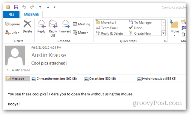Cómo abrir archivos adjuntos en Outlook 2013 sin un mouse
