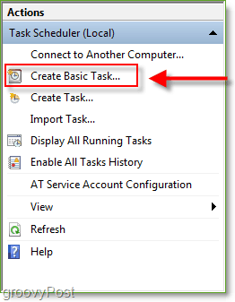 Captura de pantalla: Programador de tareas de Windows 7 Crear tarea básica