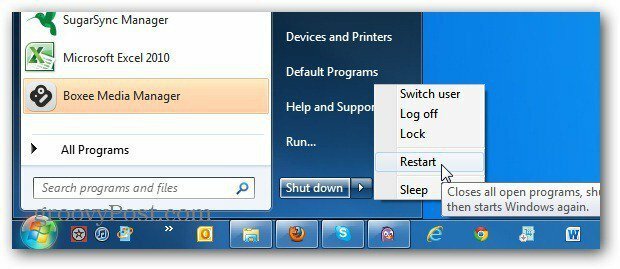 Cambie el botón de encendido del menú de inicio de Windows 7 para reiniciar siempre