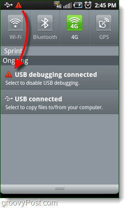 Alerta de depuración USB de Android conectada