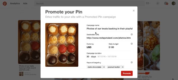botón de pin promocionado de pinterest