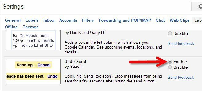 Habilitar Deshacer envío a través de Gmail Labs