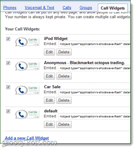 Widgets de Google Voice y widgets de llamadas