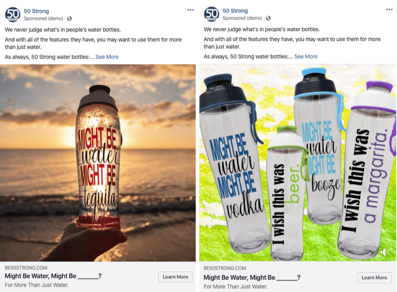 dos anuncios de Facebook con diferentes imágenes para probar con experimentos de Facebook