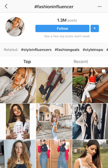 Búsqueda de hashtags de Instagram para posibles influencers con los que asociarse