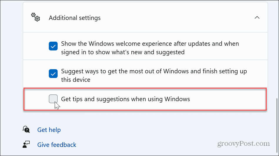 Deshabilite las notificaciones de consejos y sugerencias de Windows 11