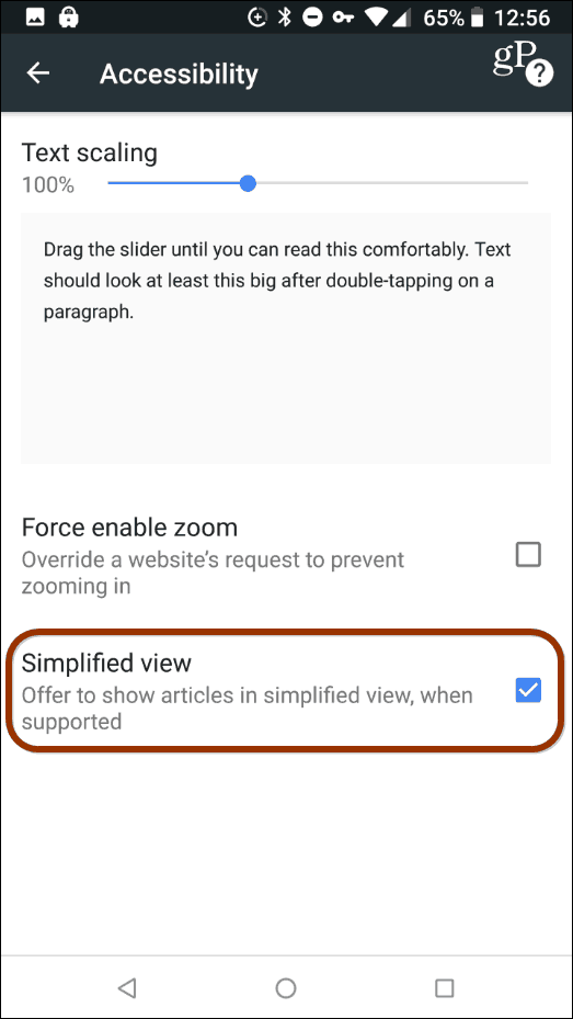 Vista simplificada de Chrome Android