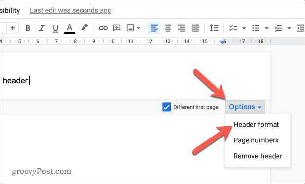 Abra el menú de opciones de formato de encabezado en Google Docs