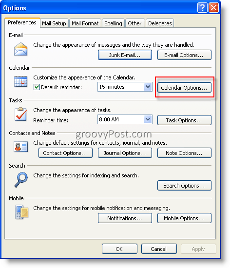 Opciones de Microsoft Outlook