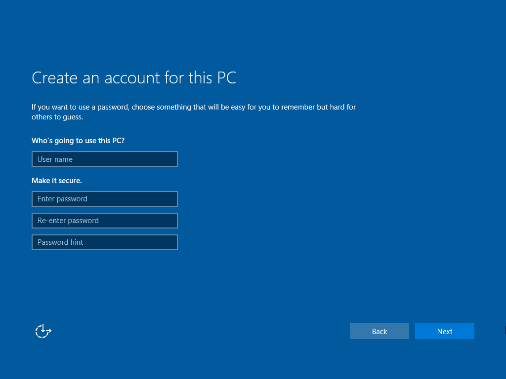 15 Pantalla de nueva cuenta Instalación limpia de Windows 10