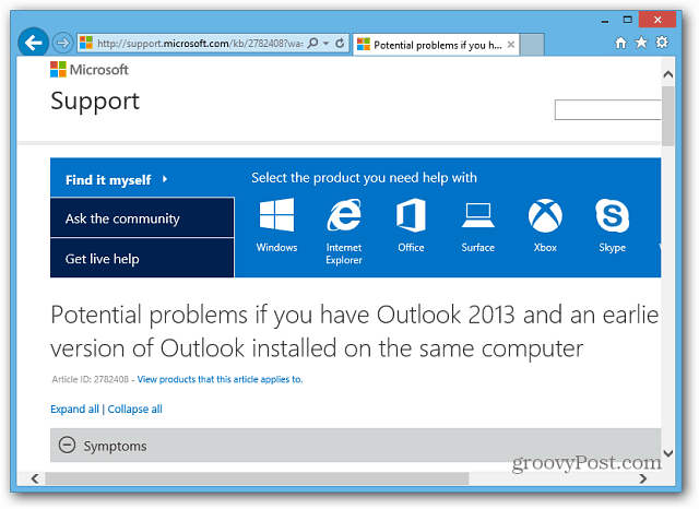 Página de soporte de Microsoft