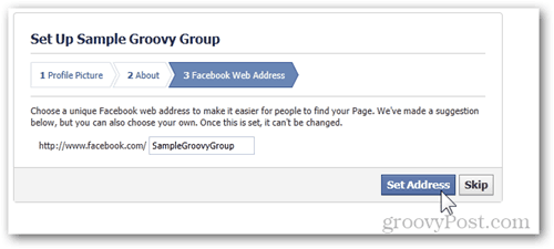 grupo de configuración de facebook paso 3 dirección web de facebook dirección establecida