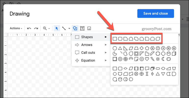 Insertar una nueva forma en un dibujo de Google Docs
