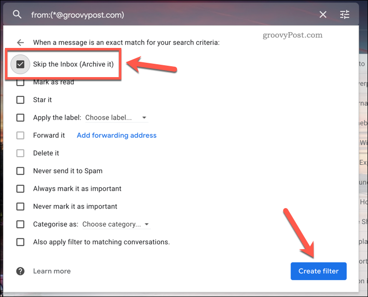 Saltarse una regla de filtro de Gmail
