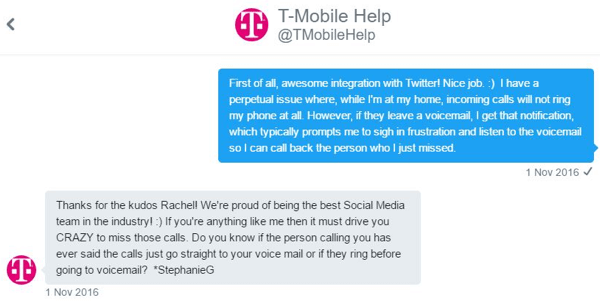 Un representante de servicio al cliente de T-Mobile pudo interactuar conmigo uno a uno y concentrarse en mi problema.