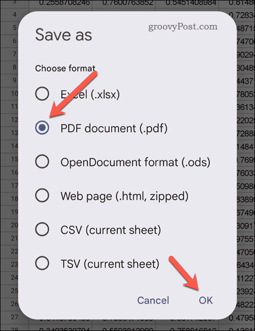 Exportar como PDF en Hojas de cálculo de Google