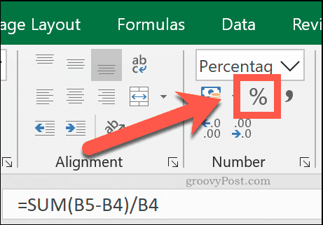 Establezca su celda en el tipo de número de celda Porcentaje para verlo como un porcentaje en Excel