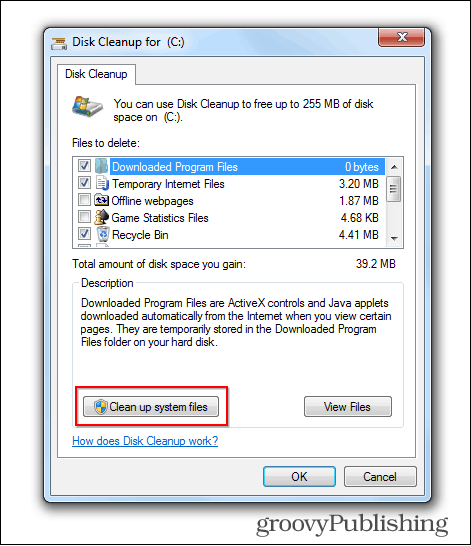 Windows 7 actualización eliminar archivos antiguos botón de limpieza de disco
