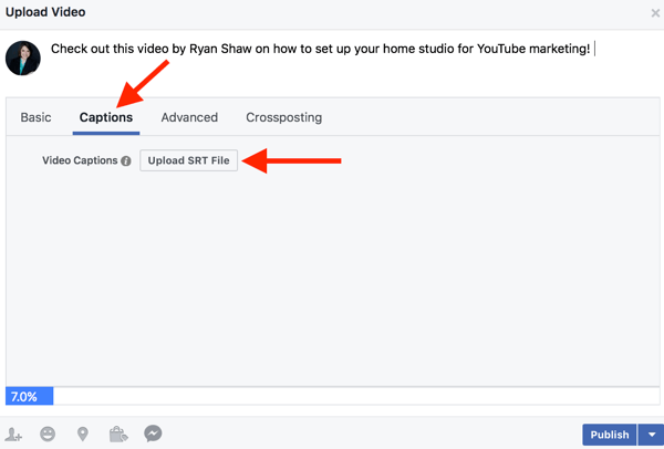 Las páginas comerciales de Facebook pueden agregar archivos SRT a videos nativos.