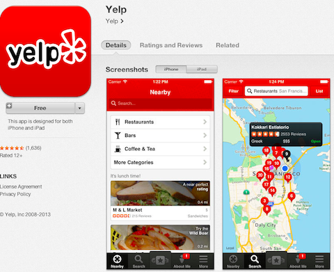 aplicación de yelp