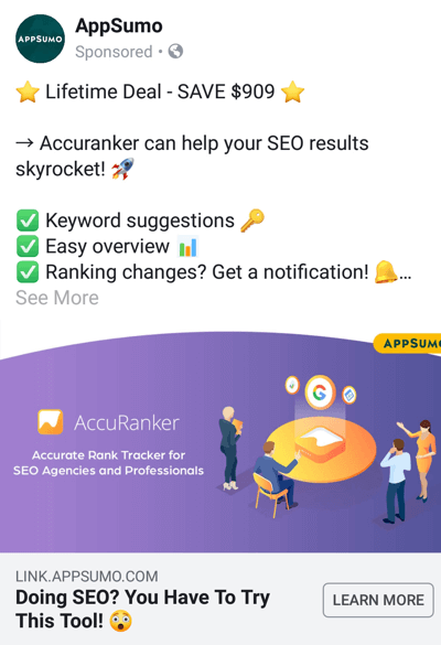 Técnicas publicitarias de Facebook que brindan resultados, por ejemplo, AppSumo ofrece un trato