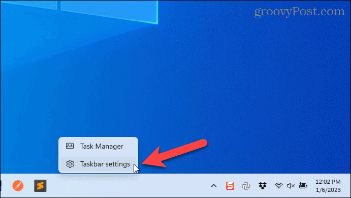 Seleccione la configuración de la barra de tareas en Windows 11