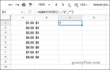 Función de sustitución en las hojas de Google