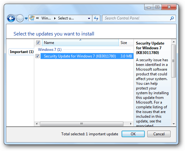 Actualizaciones de Microsoft Windows 7