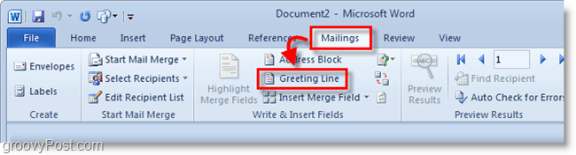 Captura de pantalla de Outlook 2010: haga clic en la línea de saludo debajo de los correos