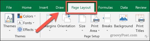 La pestaña del menú Diseño de página de Excel