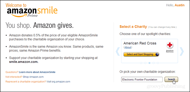 Done a su organización benéfica favorita con Amazon Smile