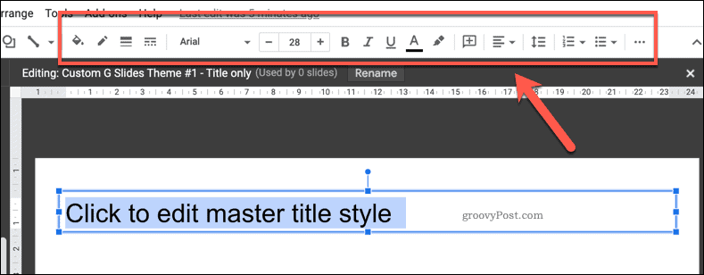 Opciones para personalizar un cuadro de texto de plantilla en Presentaciones de Google