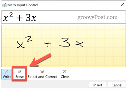 borrador de ecuación de tinta excel