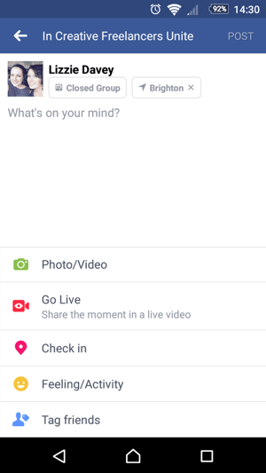 Para comenzar a usar Facebook Live, toque Go Live cuando esté creando un estado.