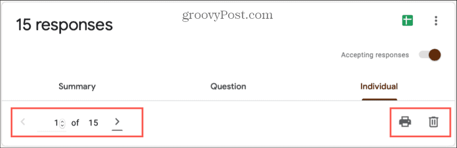 Pregunta individual de Google Forms Responses