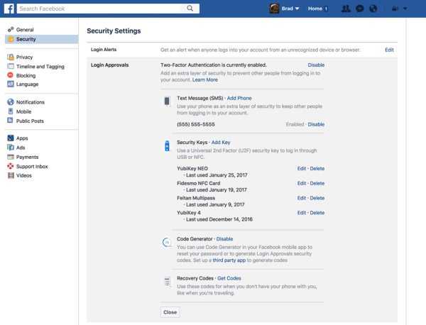 Los usuarios de Facebook ahora pueden registrar una clave de seguridad física para proteger su cuenta de Facebook.