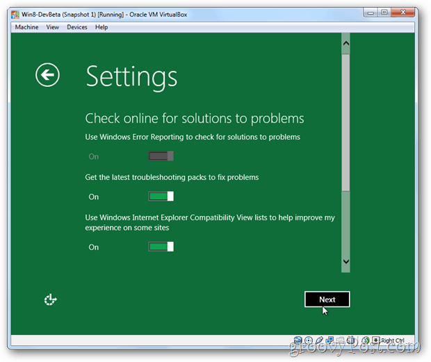 Soluciones en línea de configuración de privacidad de VirtualBox Windows 8