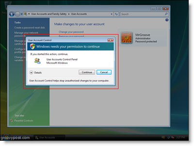 Solicitud de acceso de Windows Vista UAC para acceso