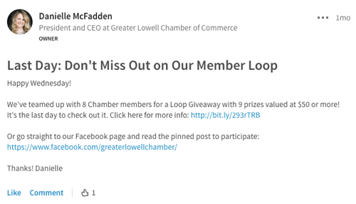 promocionar el sorteo de facebook loop en linkedin