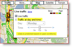 Tráfico de Google Maps Live en la configuración de día y hora