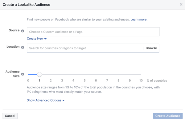 Establecer si se usa una audiencia similar para una campaña publicitaria de clientes potenciales de Facebook.
