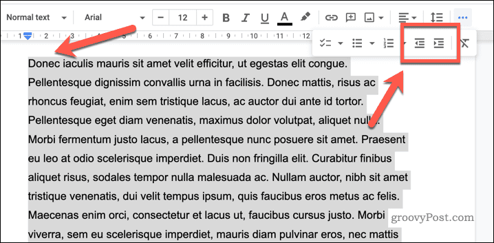 Aumentar o disminuir la sangría en Google Docs