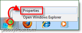 Cómo abrir las propiedades del menú de inicio en Windows 7 