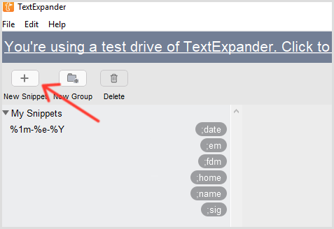 TextExpander agregar fragmento