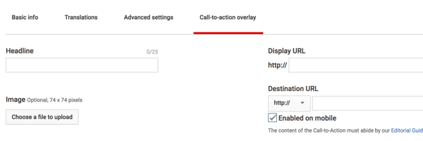Cómo configurar una campaña de anuncios de YouTube, paso 41, opción para configurar la superposición de llamado a la acción