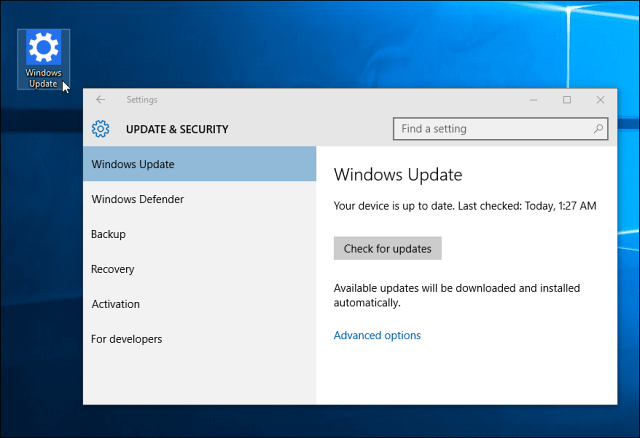 Acceso directo a Windows Update