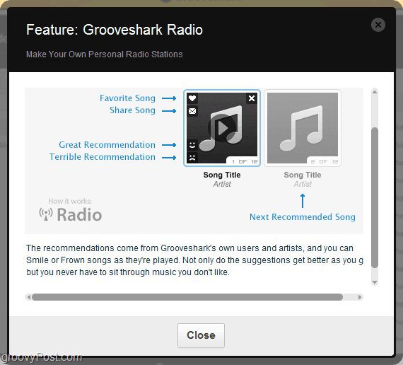 utilizar el motor de recomendación Grooveshark a través de la radio Grooveshark